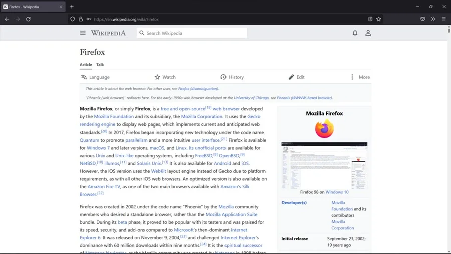 Браузер Firefox в тёмной теме