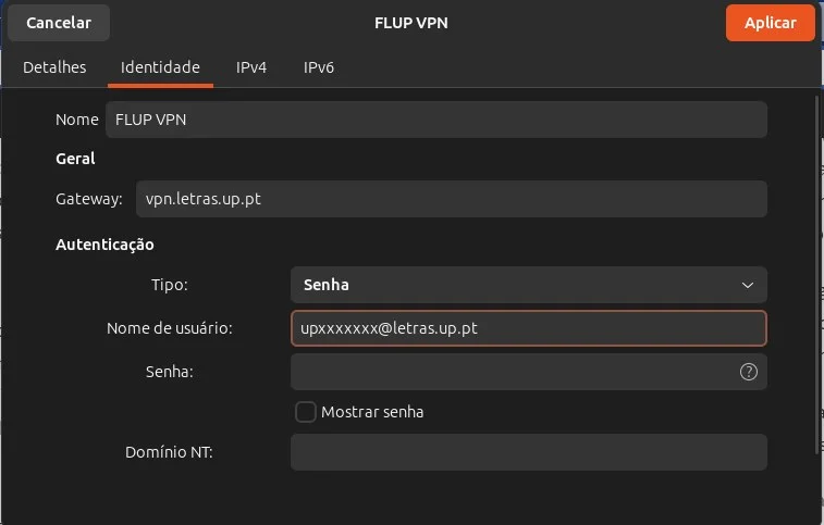 Окно настроек VPN-подключения в Linux