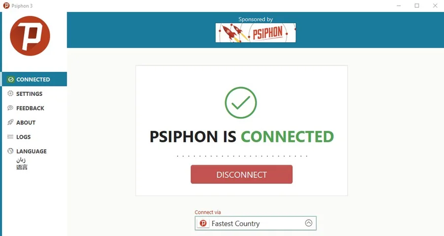 Окно Psiphon на Windows с подключением