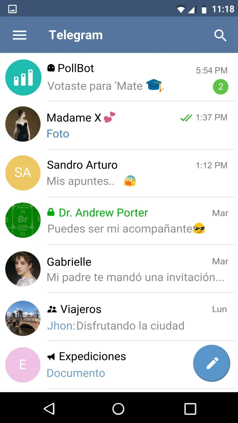 Список чатов Telegram на Android