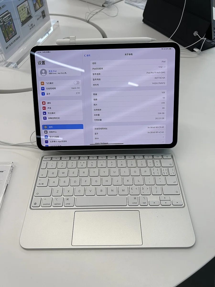 iPad с клавиатурой и открытыми системными настройками