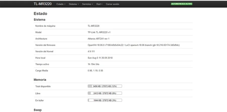 Веб-интерфейс прошивки OpenWrt со сводкой о состоянии роутера