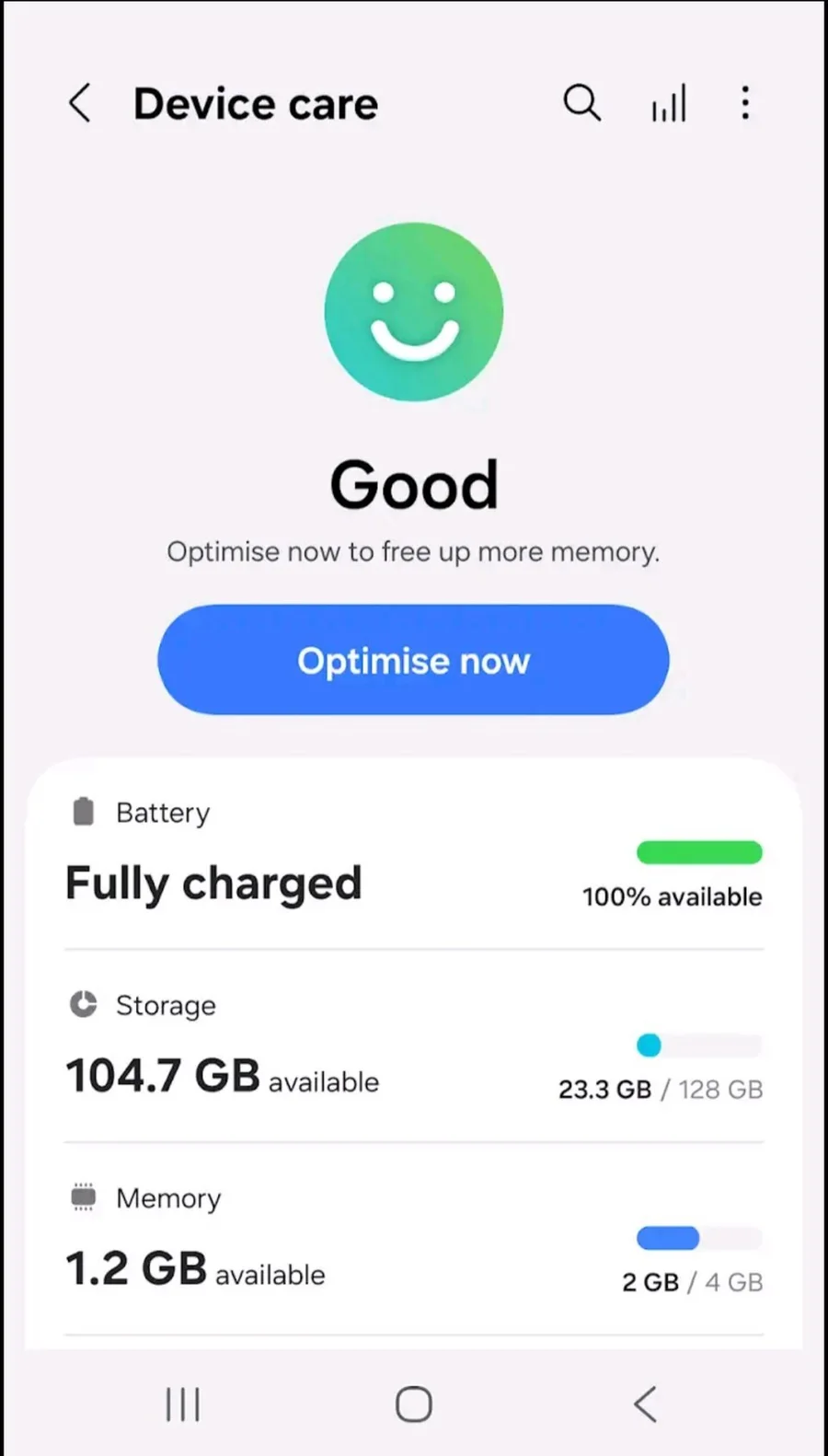 Экран обслуживания устройства в оболочке One UI