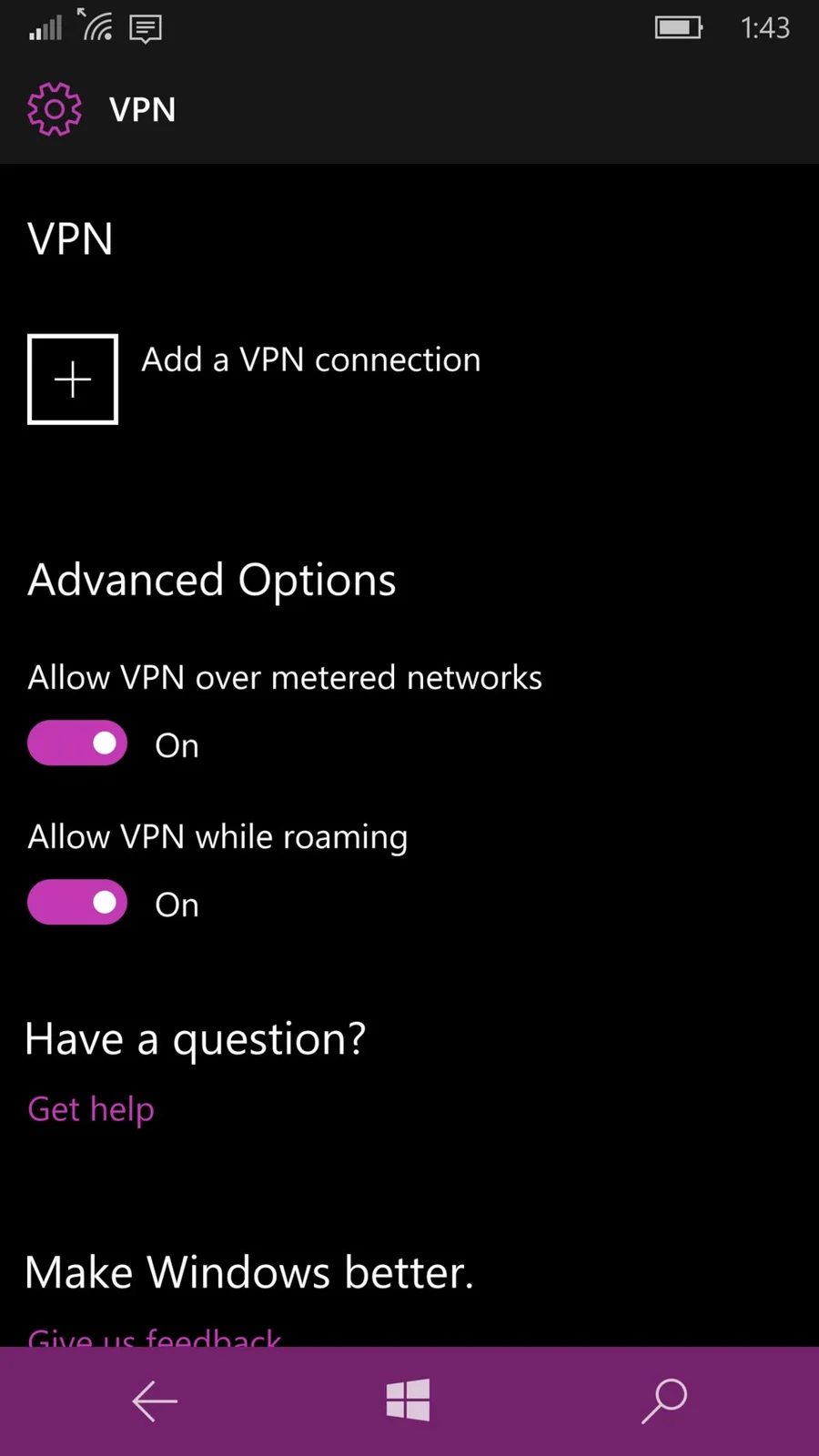 Настройки VPN на смартфоне с переключателями