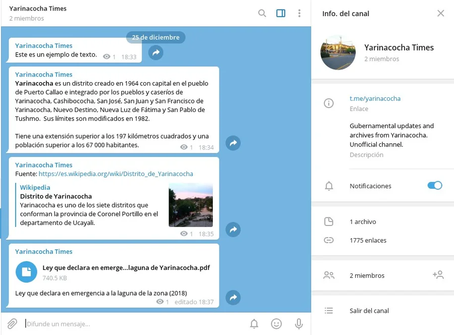 Пример канала в Telegram