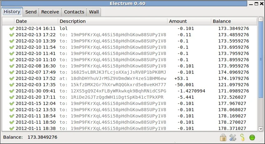 Окно криптокошелька Electrum